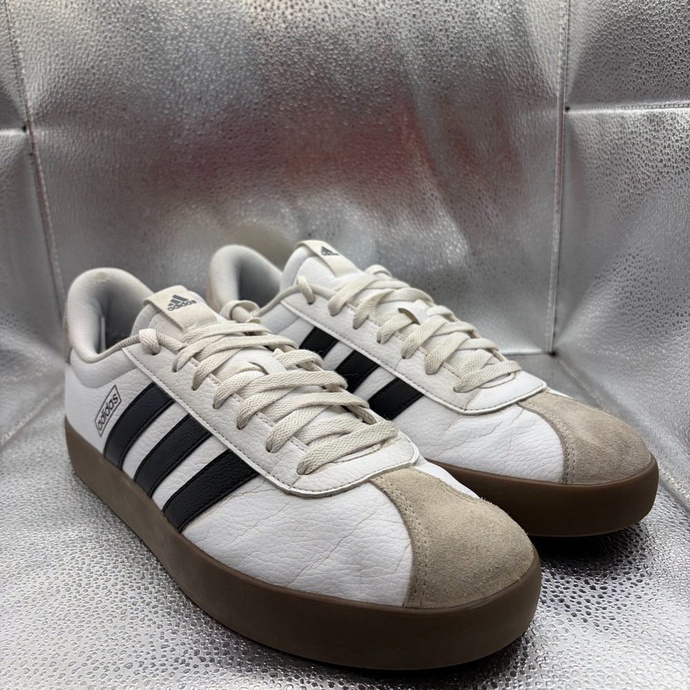 Size 11.5 Adidas VL Court 3.0 White Gray‎ Lace Up Low Top Mens Sneakers ID6285